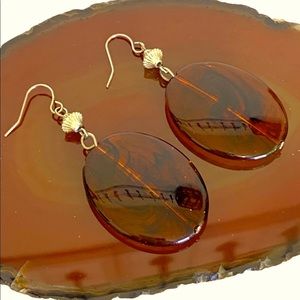 Large Vintage wire drop translucent earrings - 2.5in